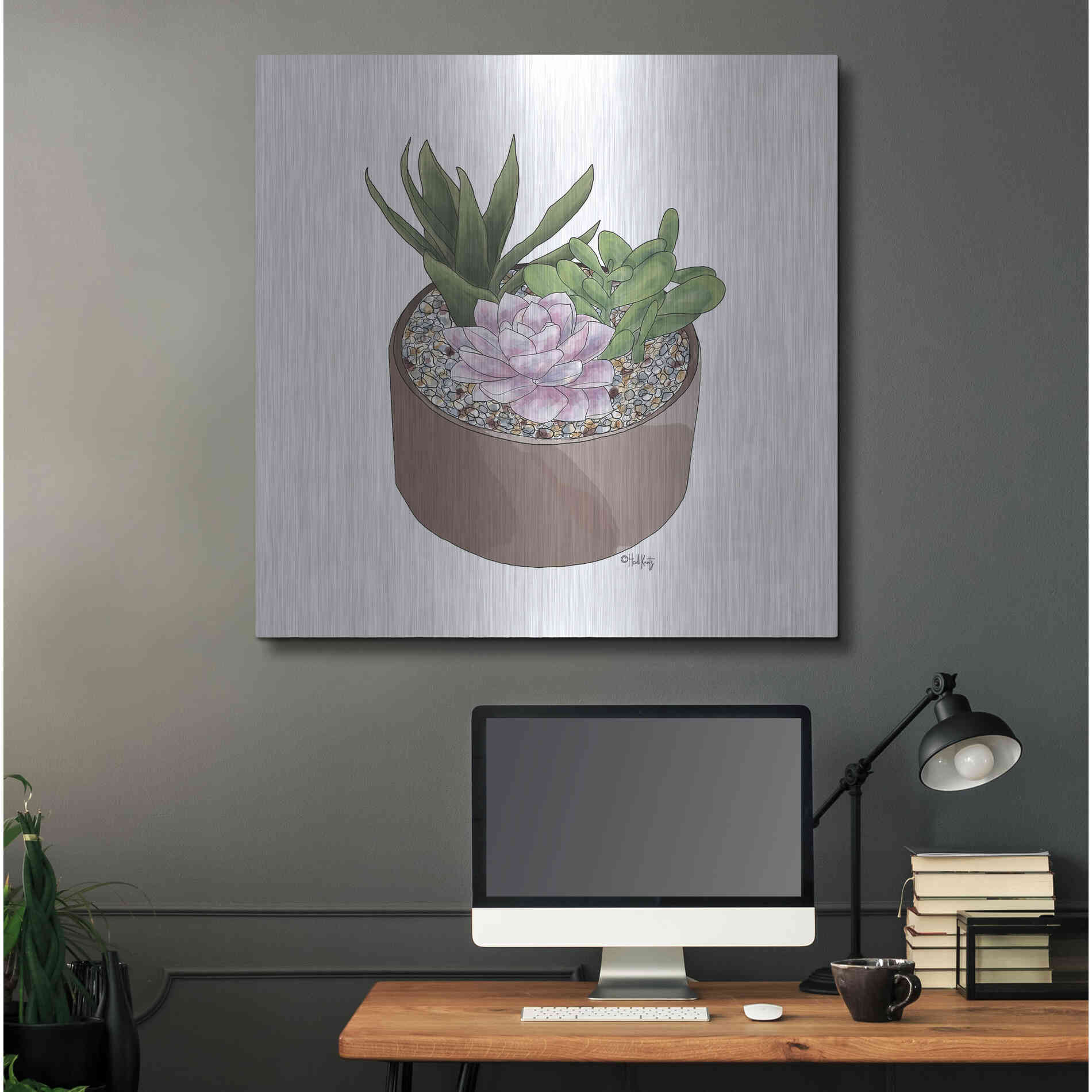 Luxe Metal Art 'Succulent Planter I' by Heidi Kuntz, Metal Wall Art,36x36