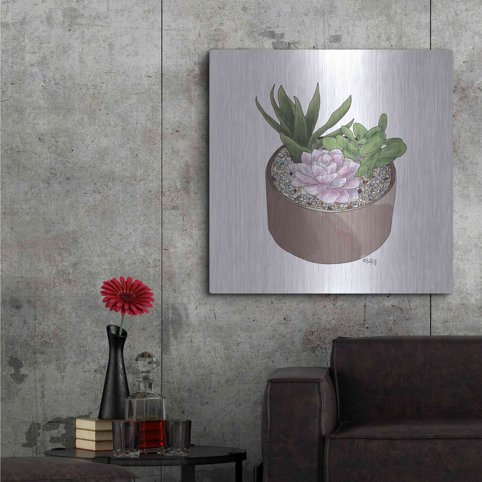 Luxe Metal Art 'Succulent Planter I' by Heidi Kuntz, Metal Wall Art,36x36