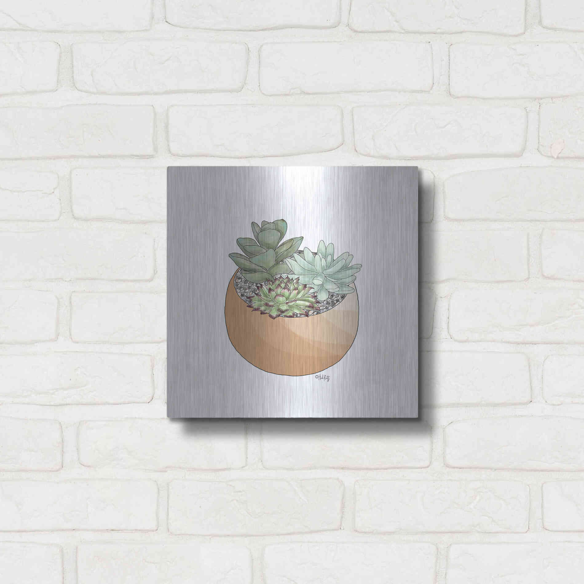 Luxe Metal Art 'Succulent Planter II' by Heidi Kuntz, Metal Wall Art,12x12