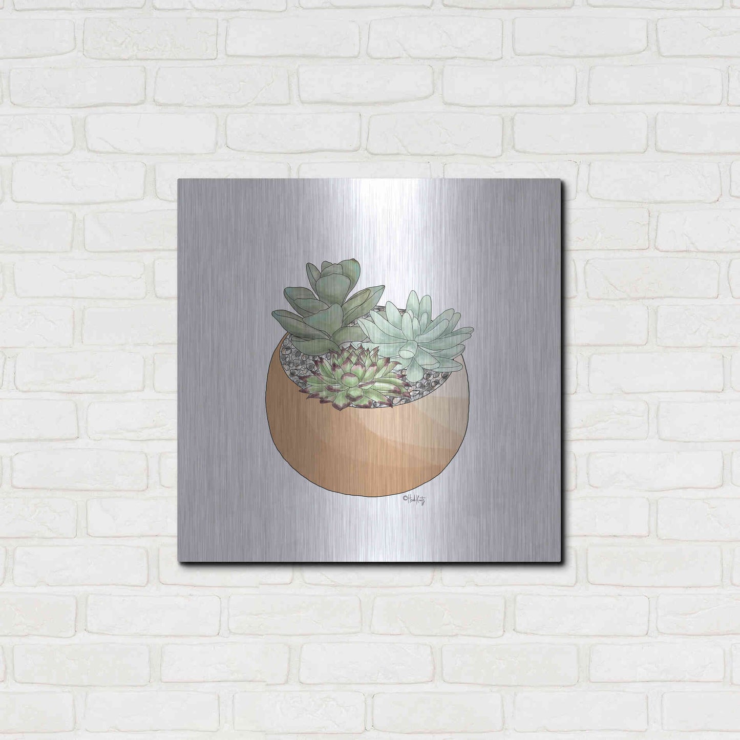 Luxe Metal Art 'Succulent Planter II' by Heidi Kuntz, Metal Wall Art,24x24