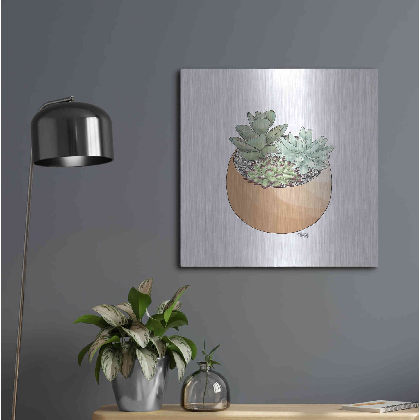 Luxe Metal Art 'Succulent Planter II' by Heidi Kuntz, Metal Wall Art,24x24