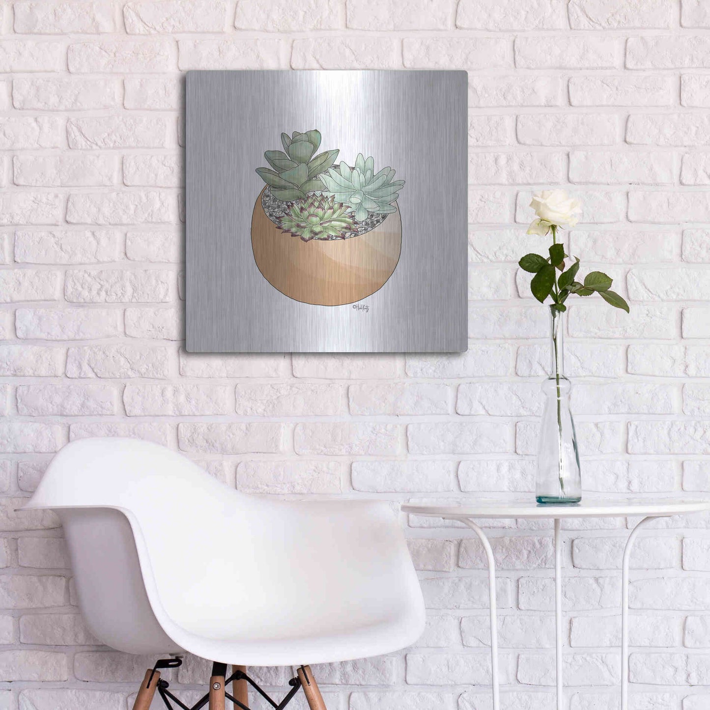 Luxe Metal Art 'Succulent Planter II' by Heidi Kuntz, Metal Wall Art,24x24