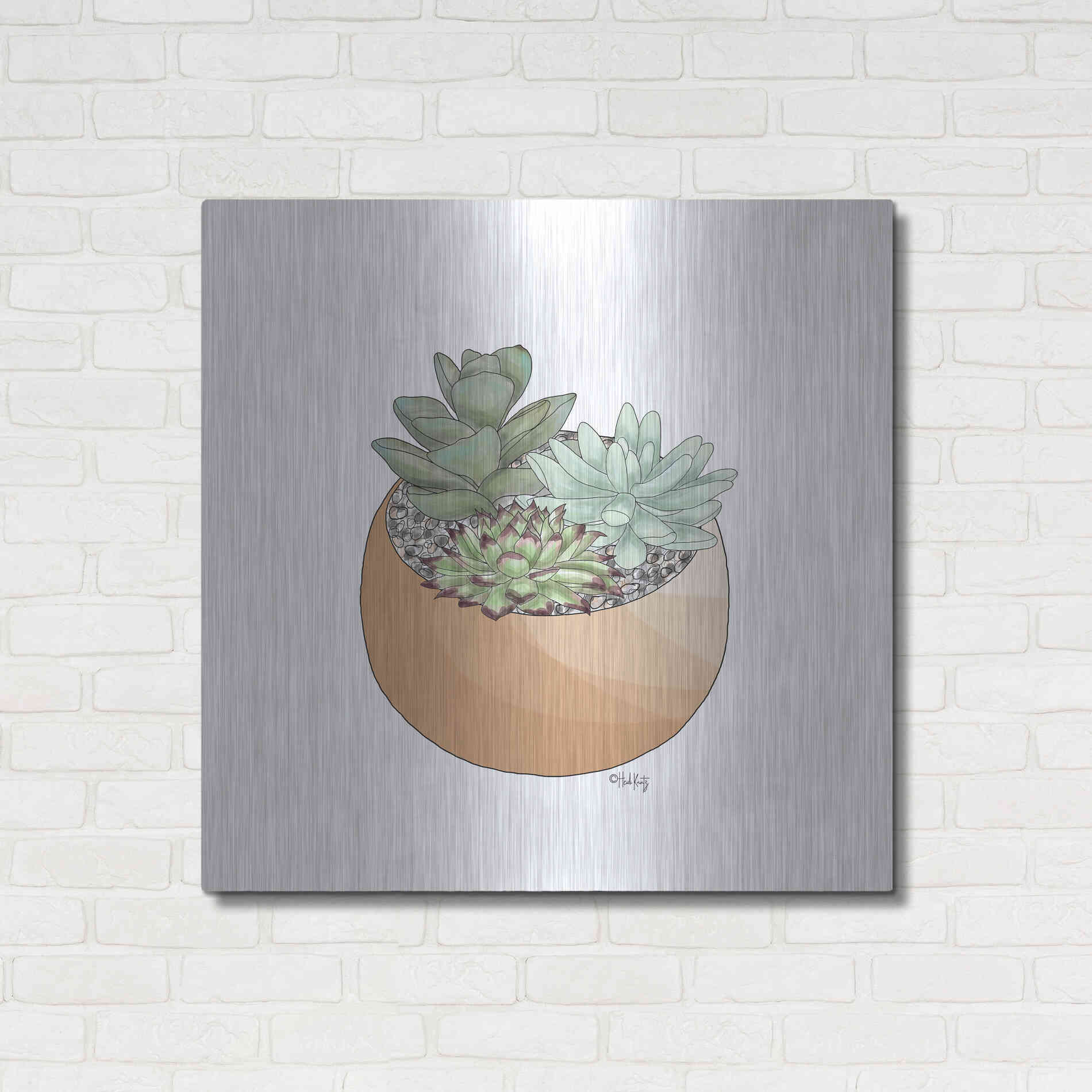 Luxe Metal Art 'Succulent Planter II' by Heidi Kuntz, Metal Wall Art,36x36