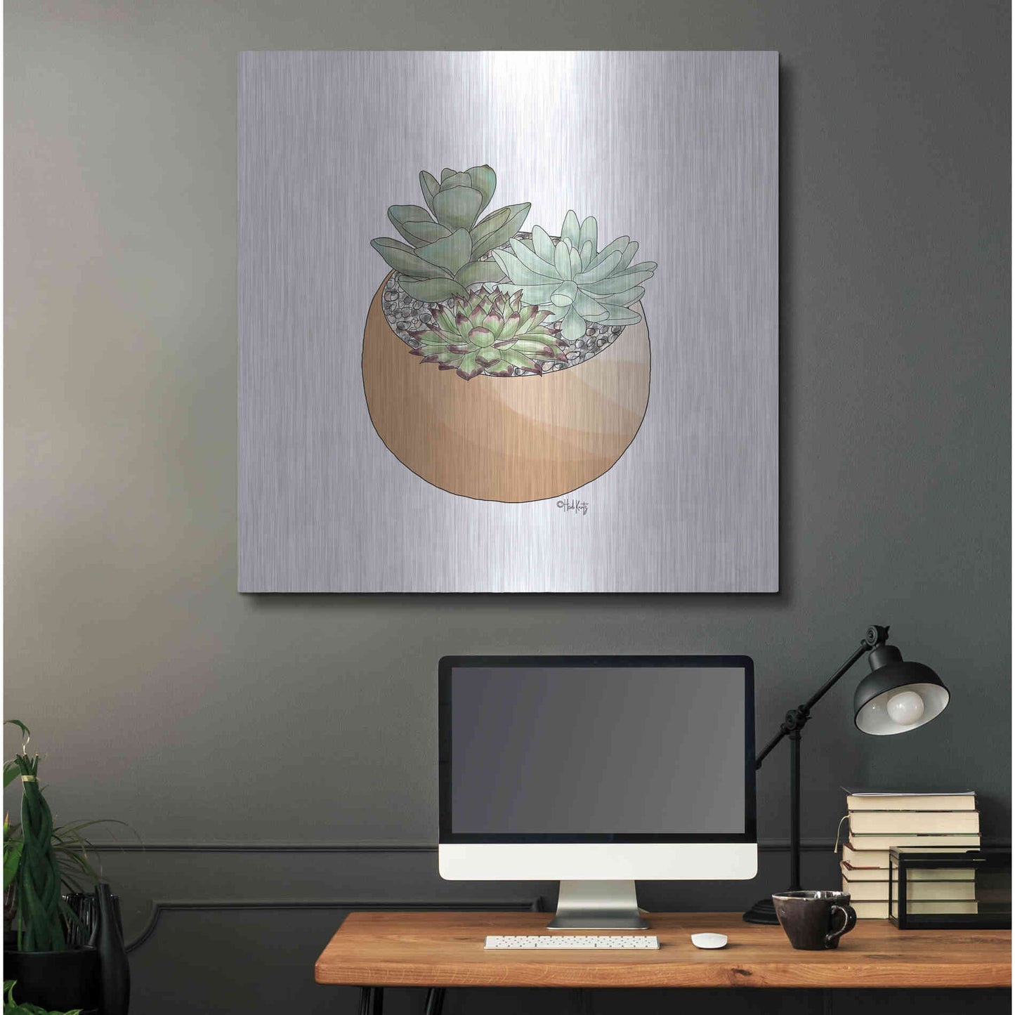 Luxe Metal Art 'Succulent Planter II' by Heidi Kuntz, Metal Wall Art,36x36