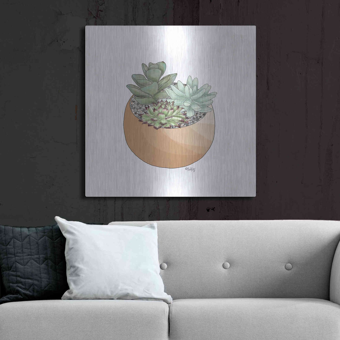 Luxe Metal Art 'Succulent Planter II' by Heidi Kuntz, Metal Wall Art,36x36