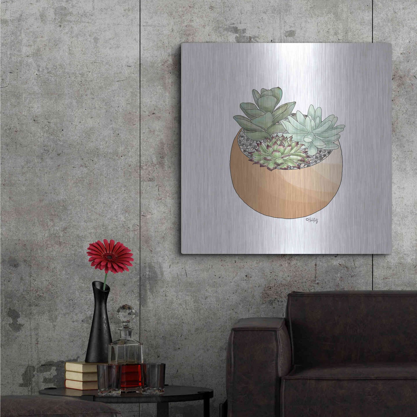 Luxe Metal Art 'Succulent Planter II' by Heidi Kuntz, Metal Wall Art,36x36