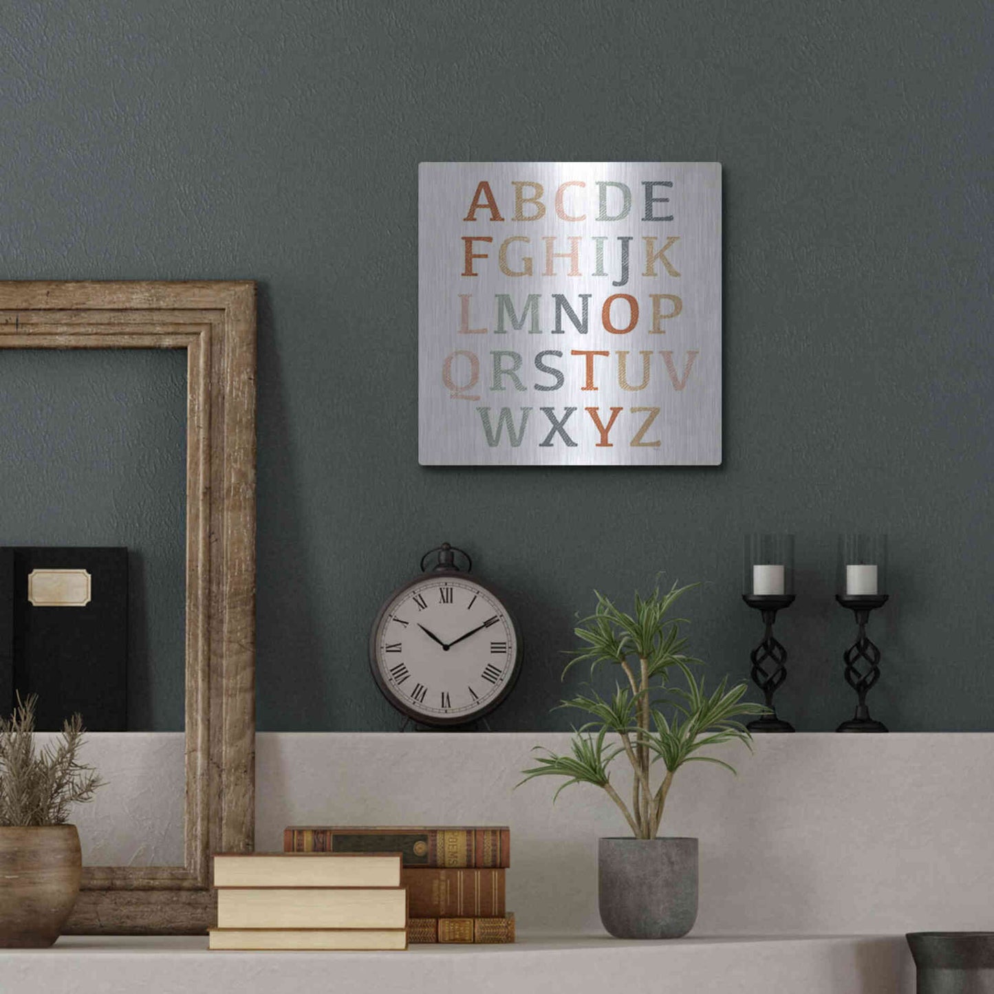Luxe Metal Art 'Rustic Rainbow Alphabet' by Heidi Kuntz, Metal Wall Art,12x12