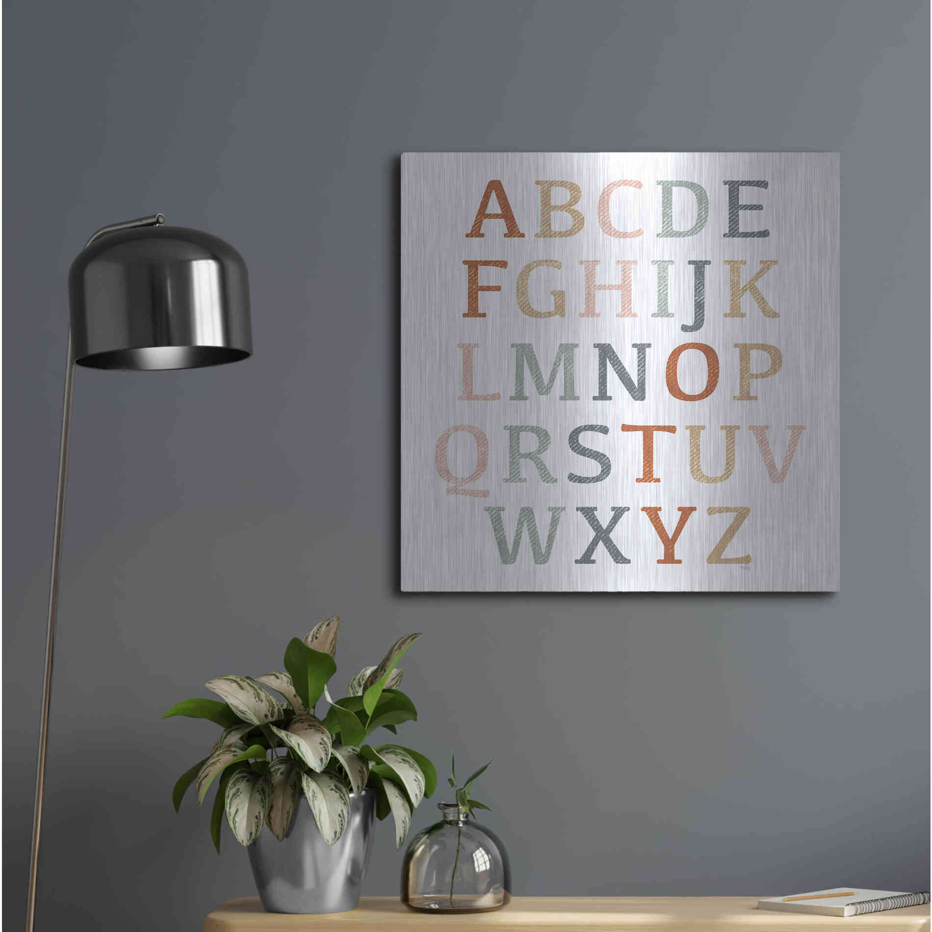 Luxe Metal Art 'Rustic Rainbow Alphabet' by Heidi Kuntz, Metal Wall Art,24x24