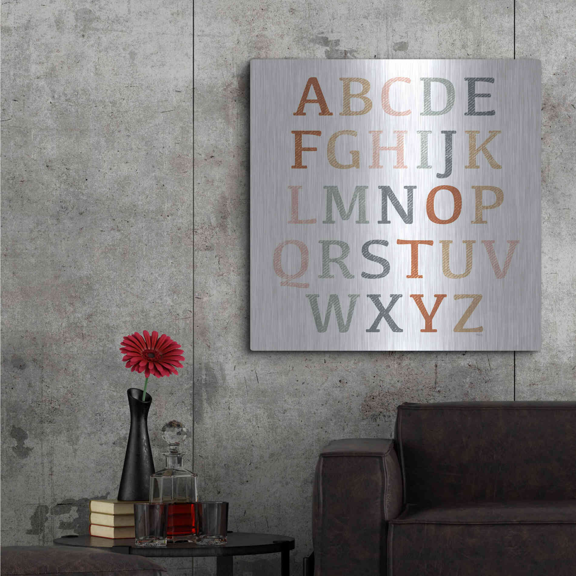 Luxe Metal Art 'Rustic Rainbow Alphabet' by Heidi Kuntz, Metal Wall Art,36x36