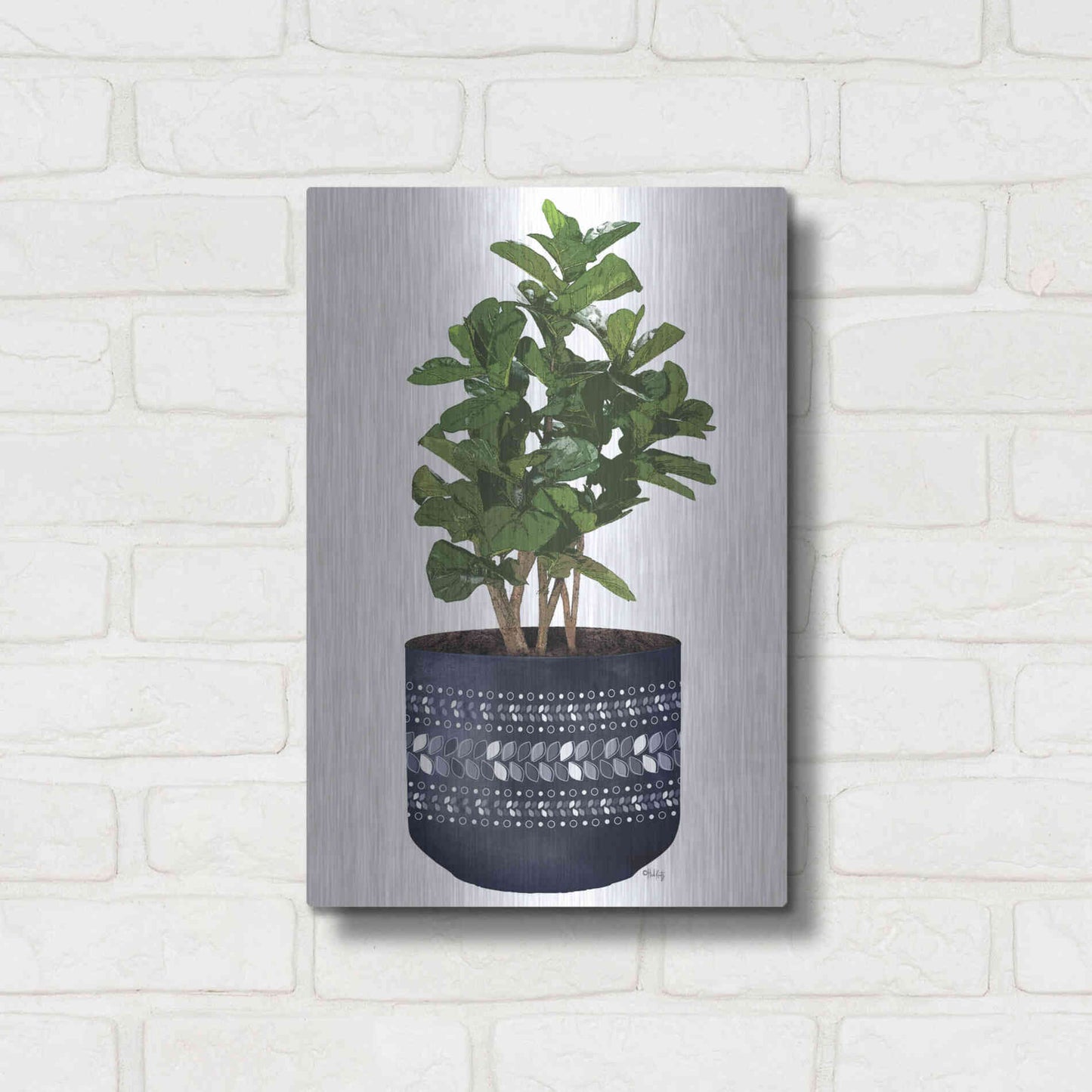 Luxe Metal Art 'Blue Potted Fig Tree' by Heidi Kuntz, Metal Wall Art,12x16
