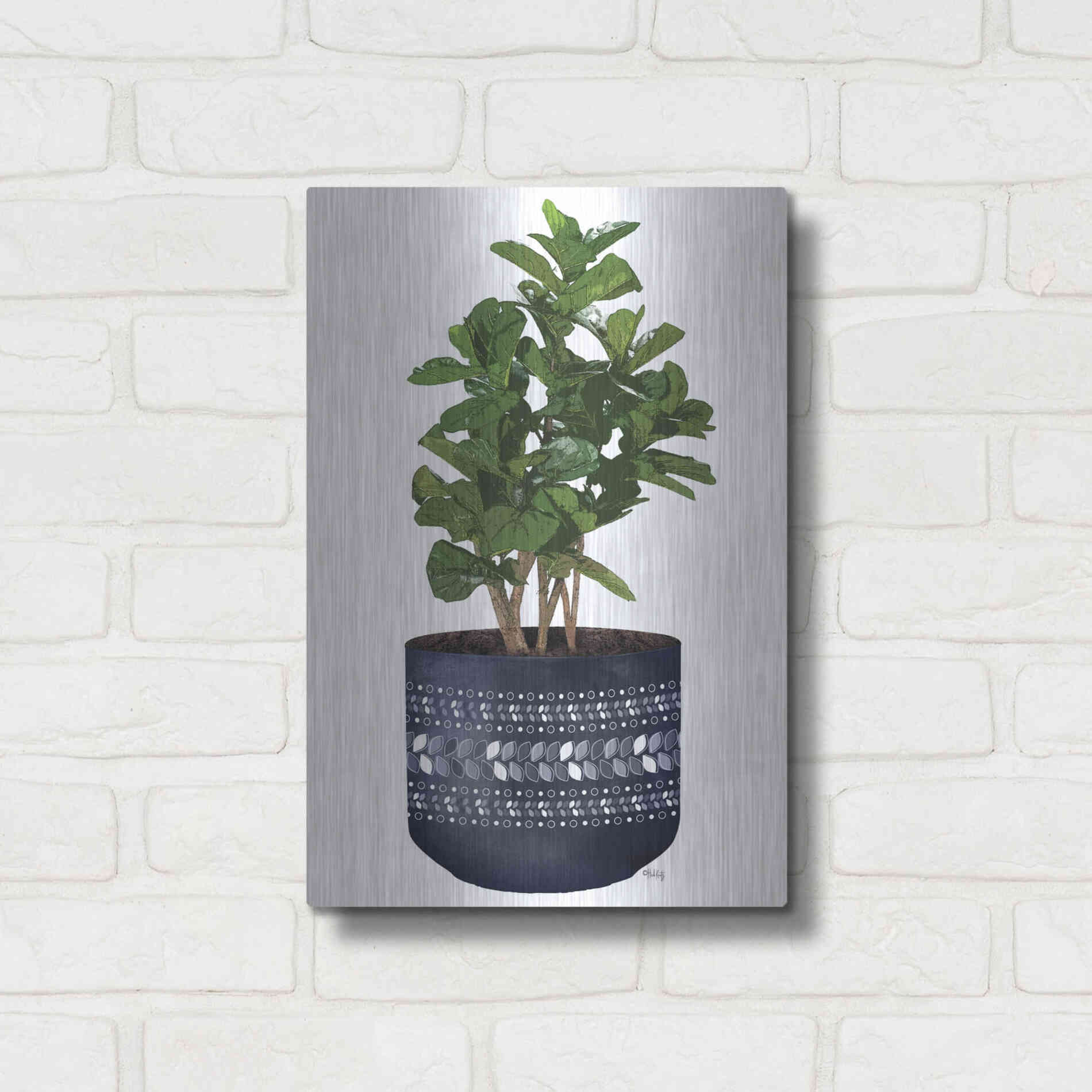 Luxe Metal Art 'Blue Potted Fig Tree' by Heidi Kuntz, Metal Wall Art,12x16