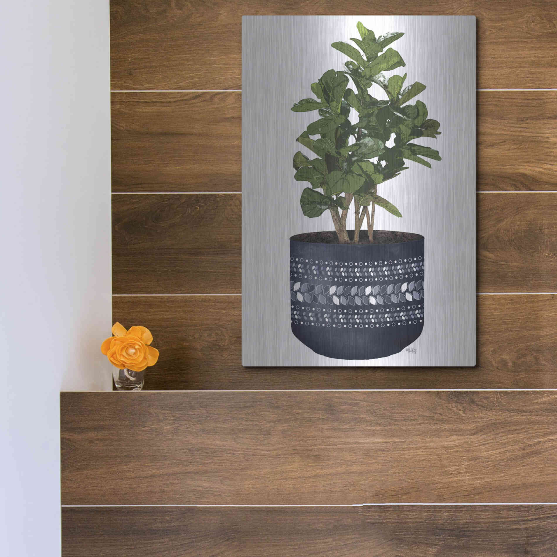 Luxe Metal Art 'Blue Potted Fig Tree' by Heidi Kuntz, Metal Wall Art,12x16