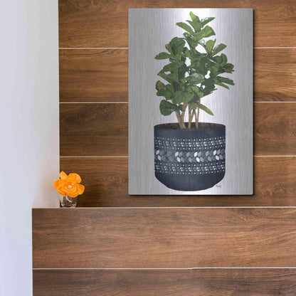 Luxe Metal Art 'Blue Potted Fig Tree' by Heidi Kuntz, Metal Wall Art,12x16