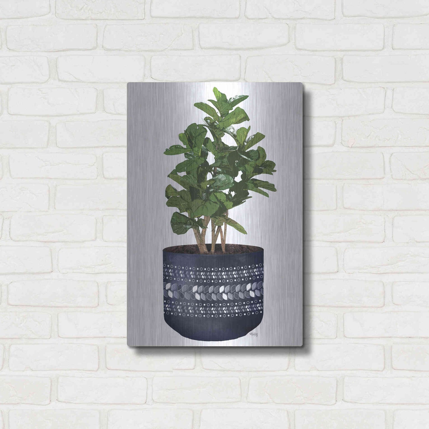 Luxe Metal Art 'Blue Potted Fig Tree' by Heidi Kuntz, Metal Wall Art,16x24