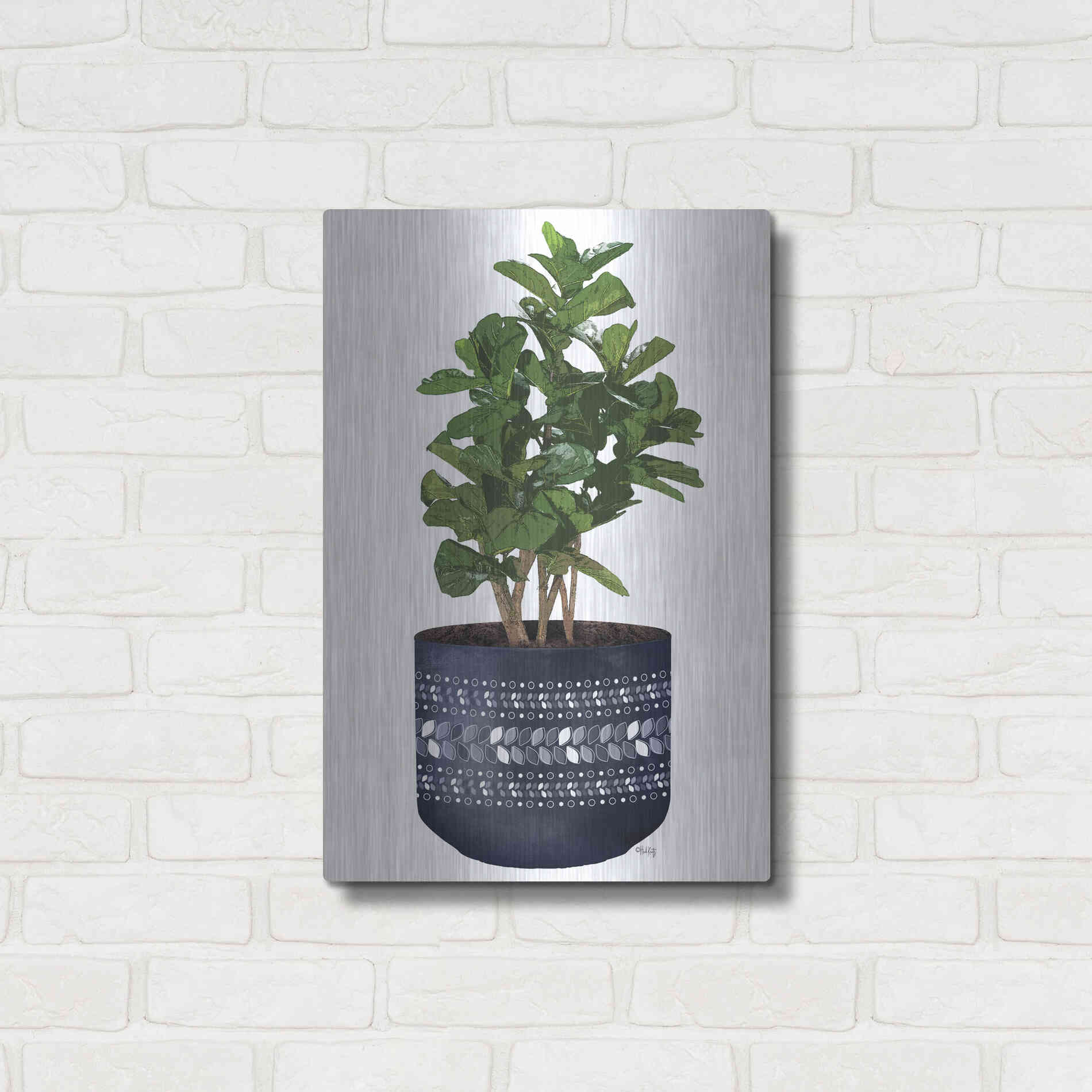 Luxe Metal Art 'Blue Potted Fig Tree' by Heidi Kuntz, Metal Wall Art,16x24