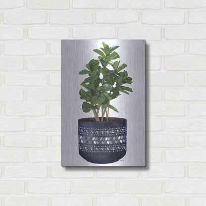 Luxe Metal Art 'Blue Potted Fig Tree' by Heidi Kuntz, Metal Wall Art,16x24