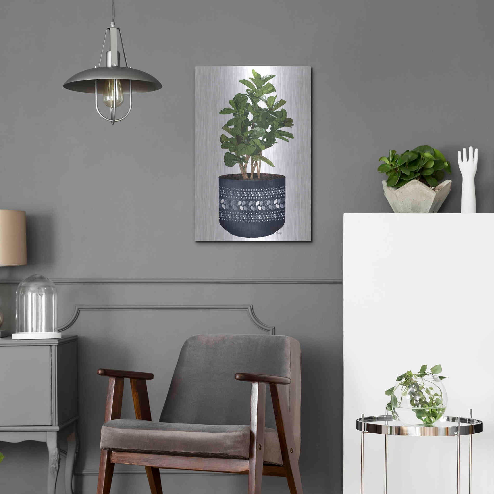 Luxe Metal Art 'Blue Potted Fig Tree' by Heidi Kuntz, Metal Wall Art,16x24