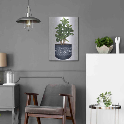 Luxe Metal Art 'Blue Potted Fig Tree' by Heidi Kuntz, Metal Wall Art,16x24