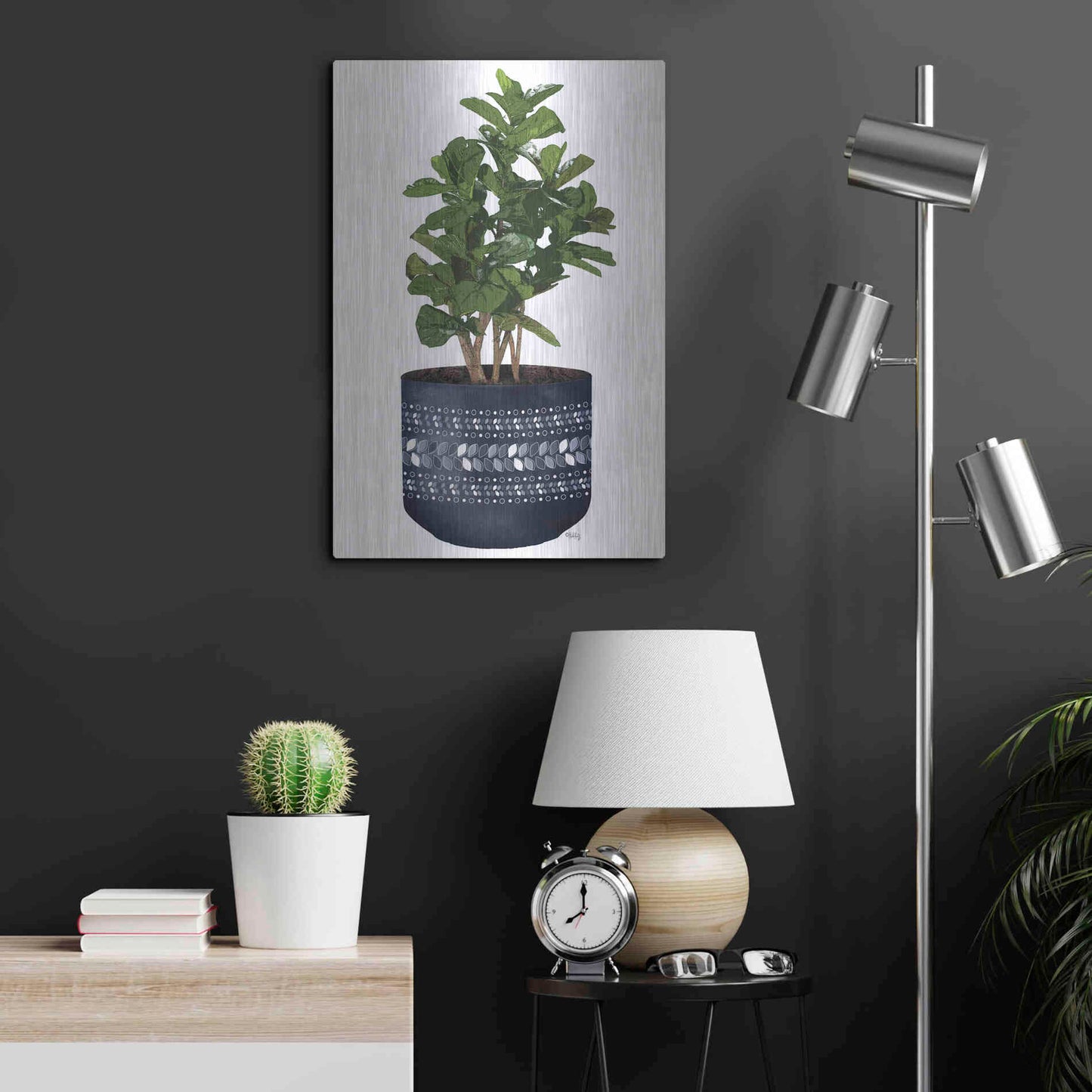 Luxe Metal Art 'Blue Potted Fig Tree' by Heidi Kuntz, Metal Wall Art,16x24