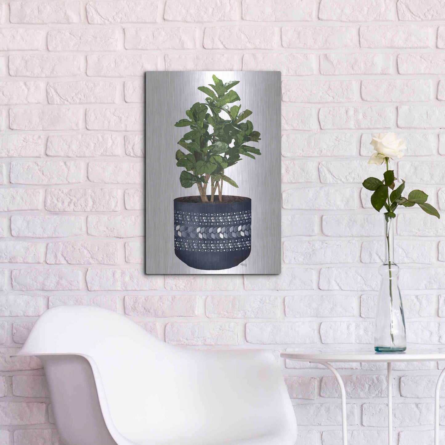 Luxe Metal Art 'Blue Potted Fig Tree' by Heidi Kuntz, Metal Wall Art,16x24