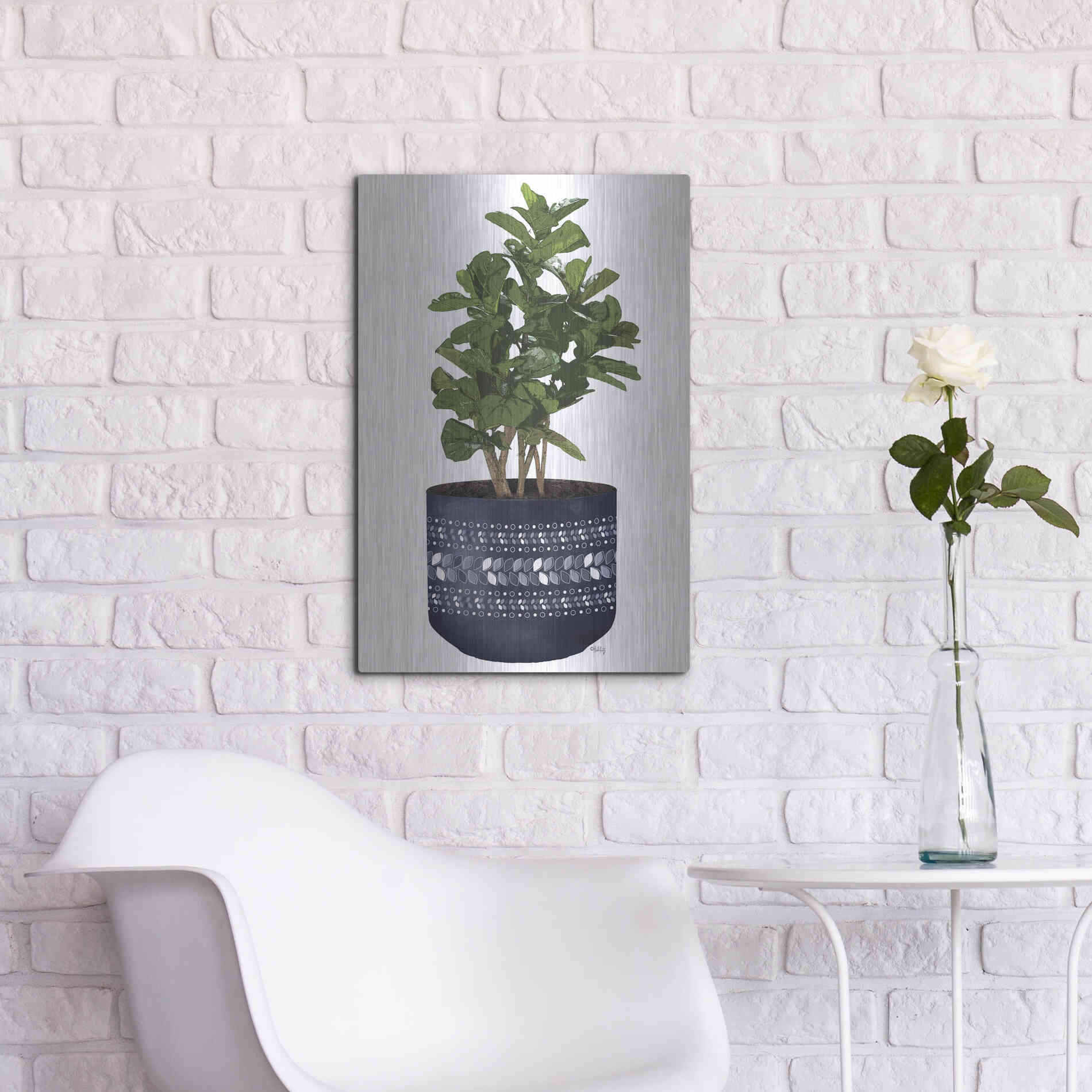 Luxe Metal Art 'Blue Potted Fig Tree' by Heidi Kuntz, Metal Wall Art,16x24