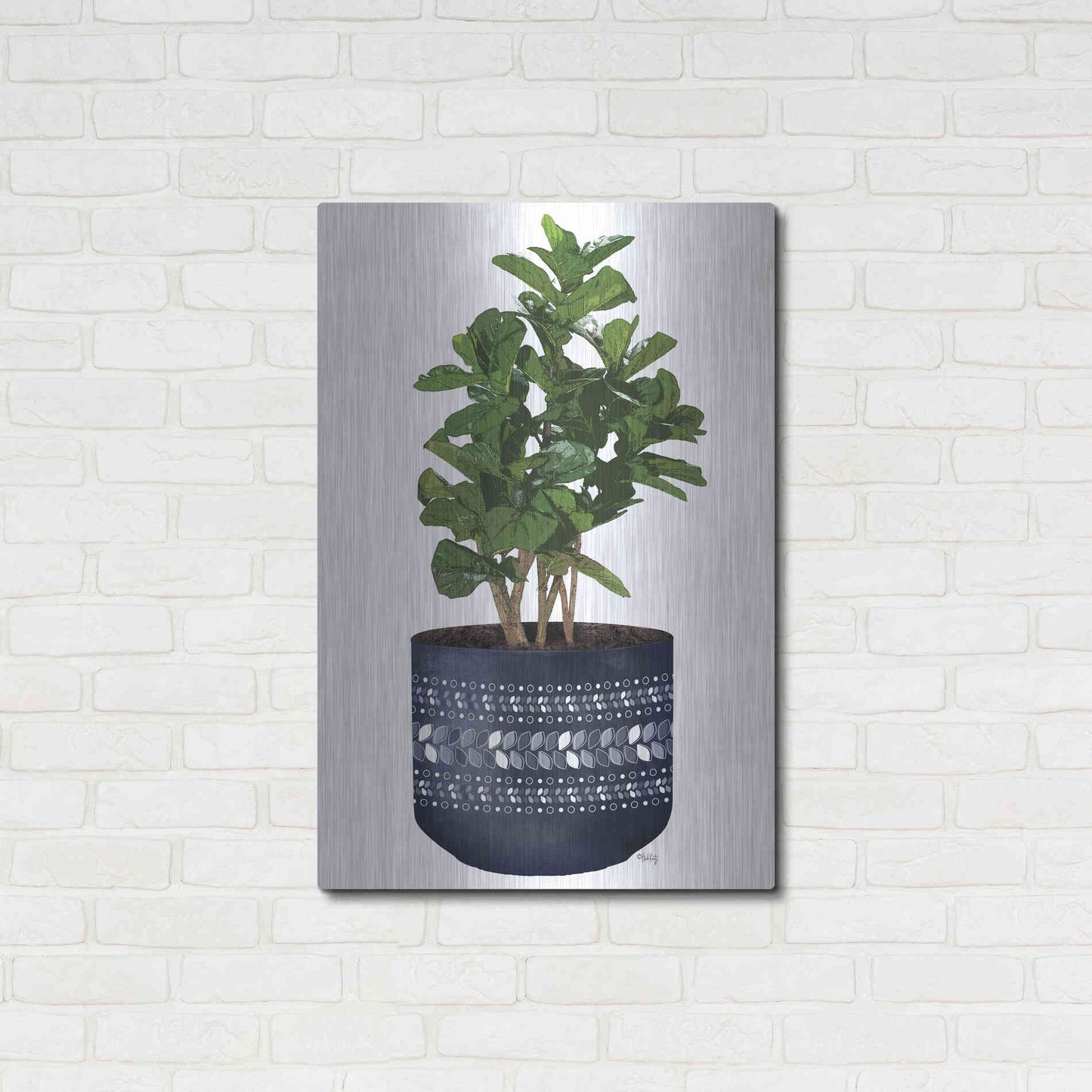 Luxe Metal Art 'Blue Potted Fig Tree' by Heidi Kuntz, Metal Wall Art,24x36
