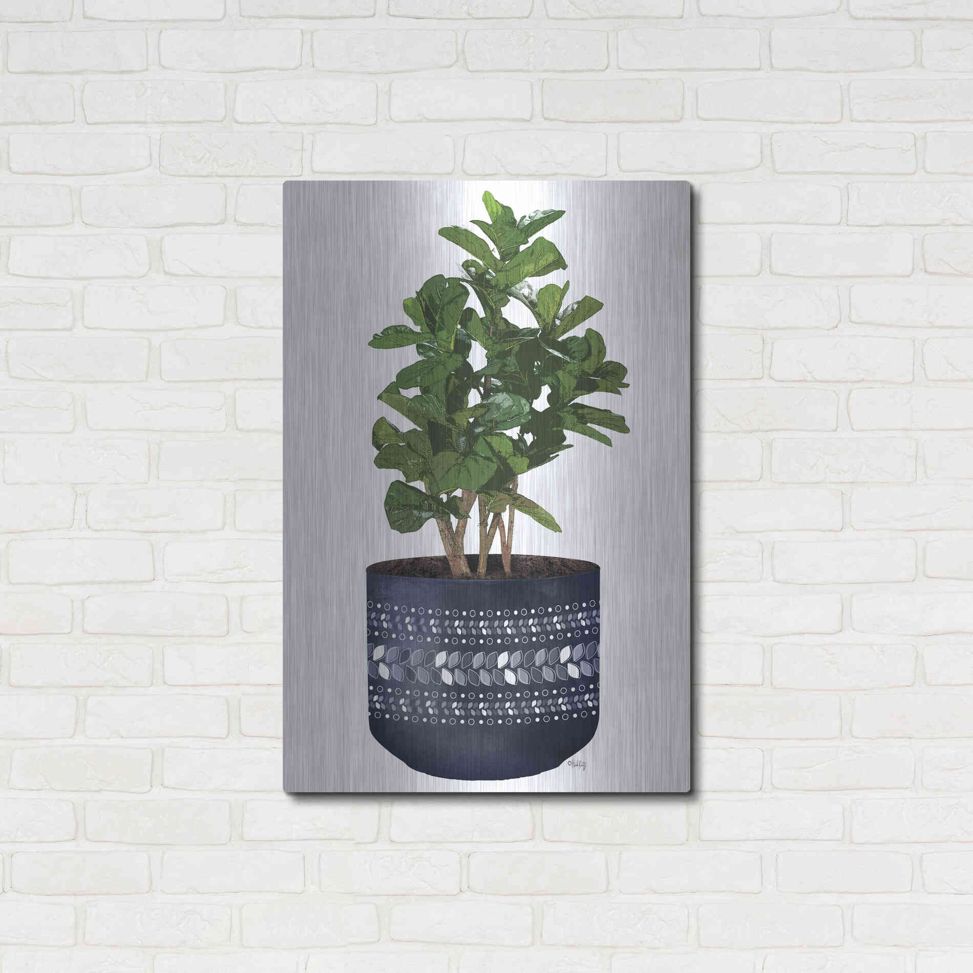 Luxe Metal Art 'Blue Potted Fig Tree' by Heidi Kuntz, Metal Wall Art,24x36