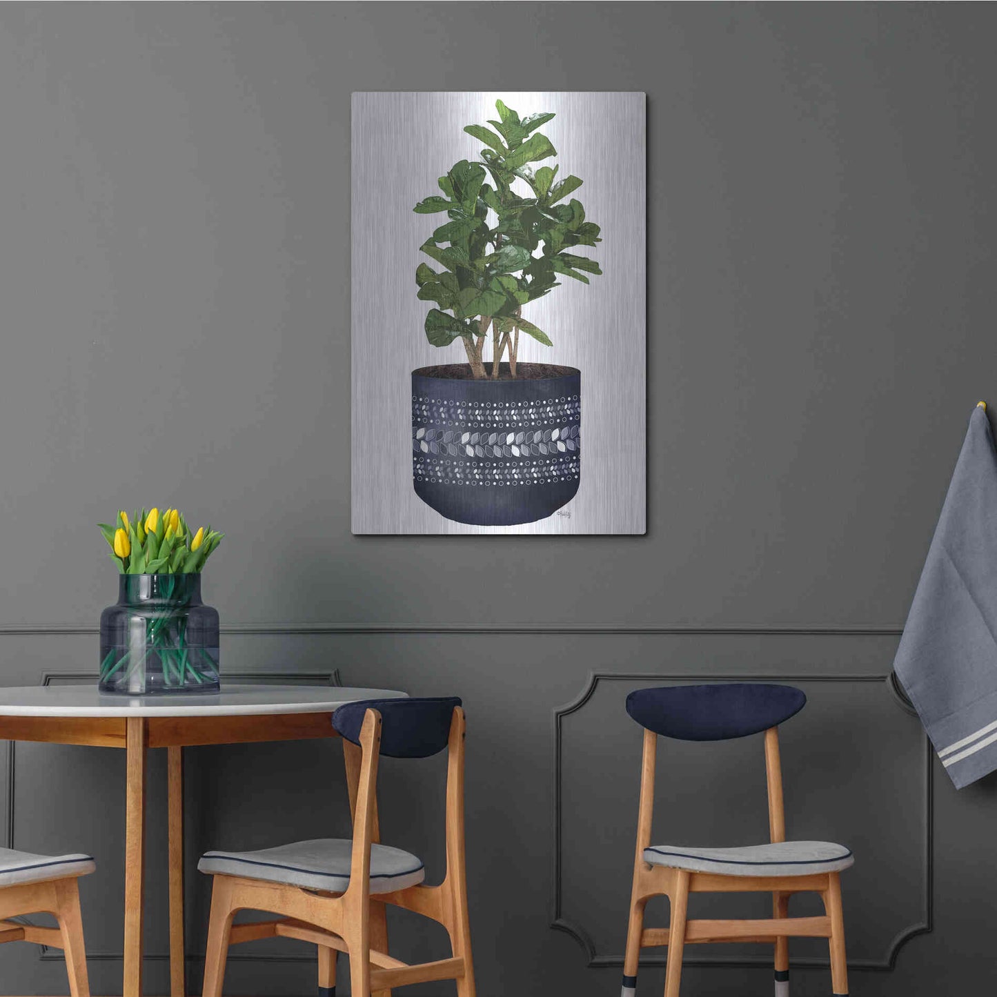 Luxe Metal Art 'Blue Potted Fig Tree' by Heidi Kuntz, Metal Wall Art,24x36