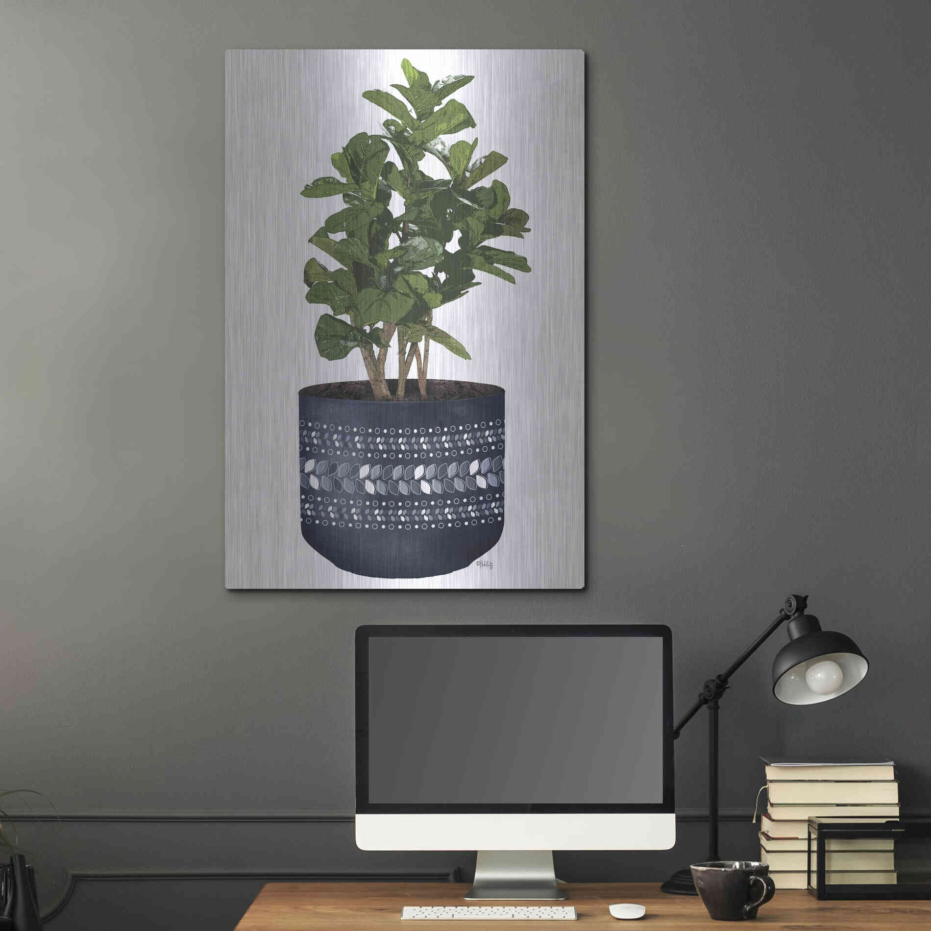 Luxe Metal Art 'Blue Potted Fig Tree' by Heidi Kuntz, Metal Wall Art,24x36
