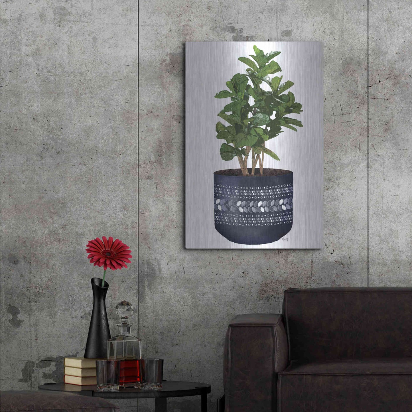 Luxe Metal Art 'Blue Potted Fig Tree' by Heidi Kuntz, Metal Wall Art,24x36