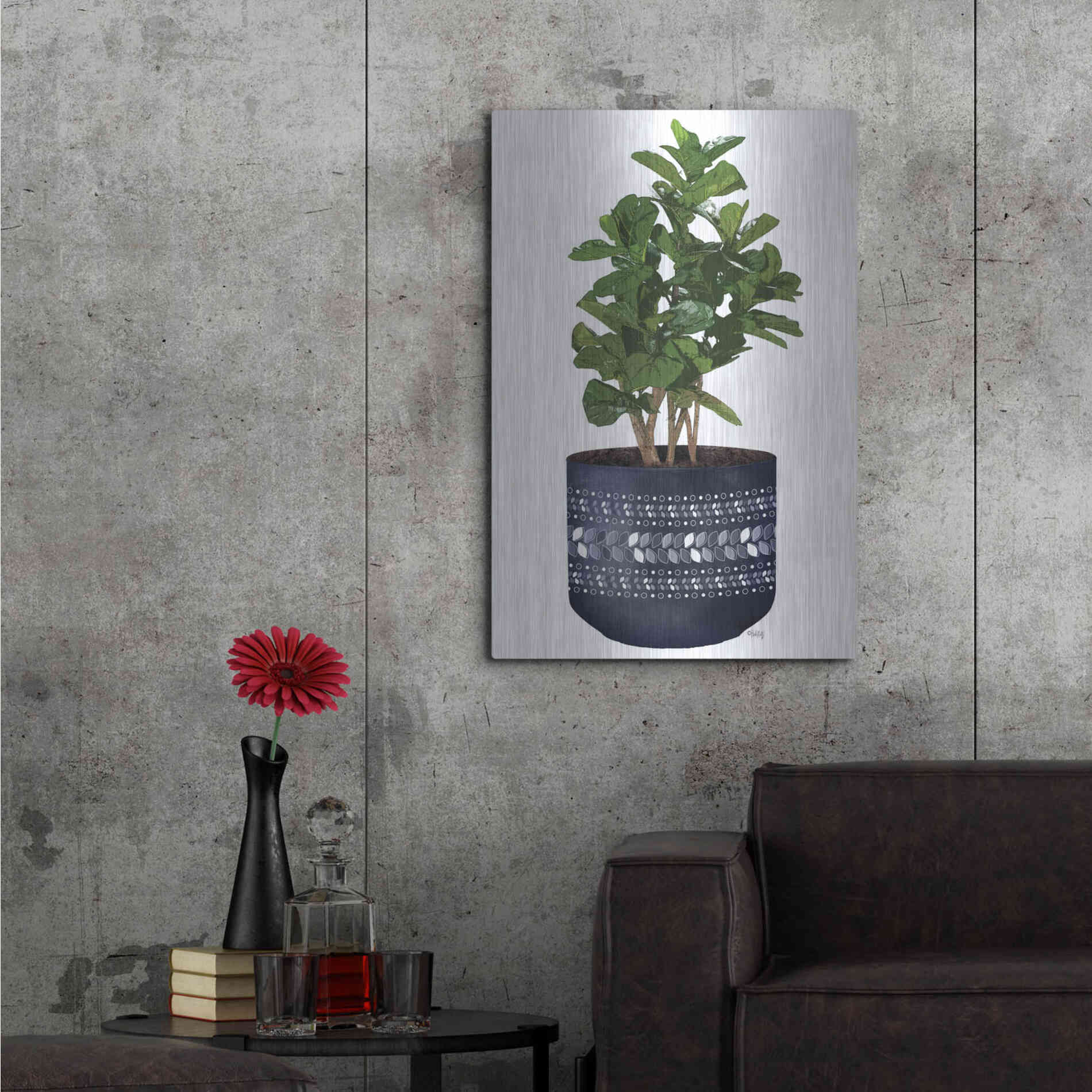 Luxe Metal Art 'Blue Potted Fig Tree' by Heidi Kuntz, Metal Wall Art,24x36