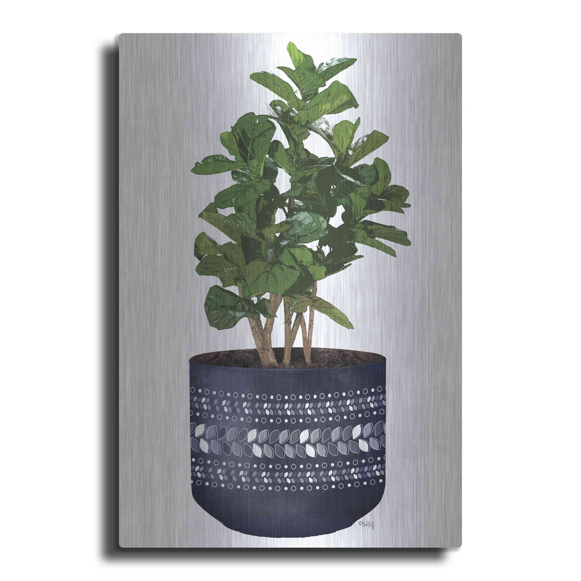 Luxe Metal Art 'Blue Potted Fig Tree' by Heidi Kuntz, Metal Wall Art