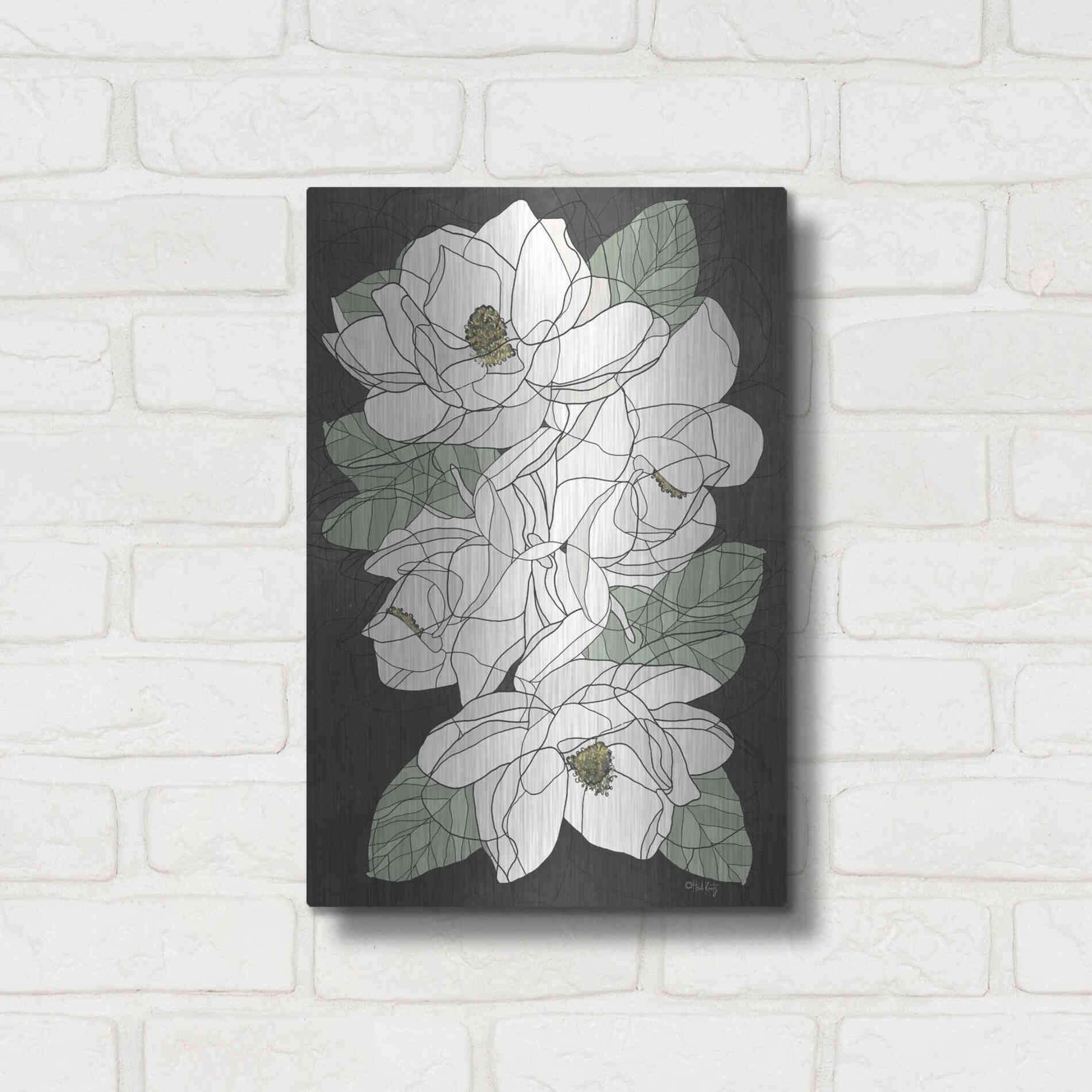 Luxe Metal Art 'Cascading Magnolias' by Heidi Kuntz, Metal Wall Art,12x16
