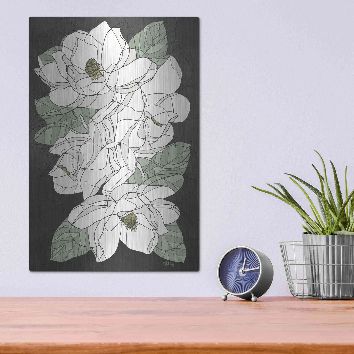Luxe Metal Art 'Cascading Magnolias' by Heidi Kuntz, Metal Wall Art,12x16