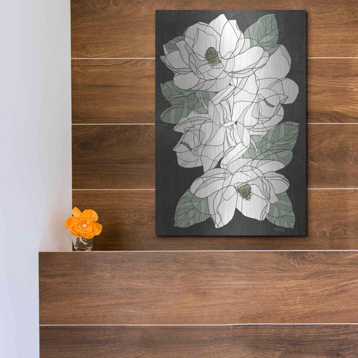 Luxe Metal Art 'Cascading Magnolias' by Heidi Kuntz, Metal Wall Art,12x16