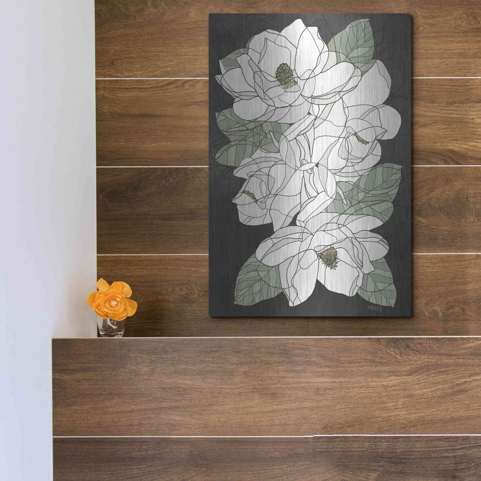 Luxe Metal Art 'Cascading Magnolias' by Heidi Kuntz, Metal Wall Art,12x16