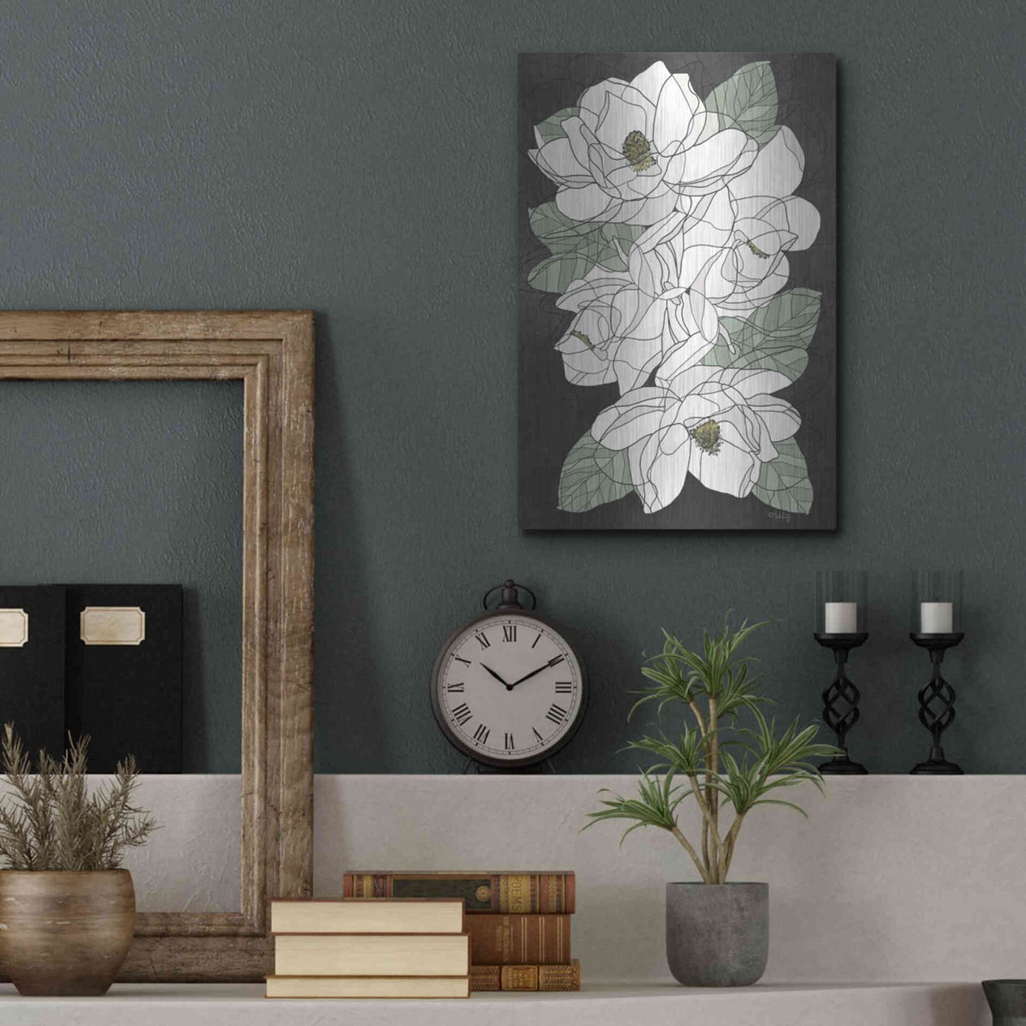 Luxe Metal Art 'Cascading Magnolias' by Heidi Kuntz, Metal Wall Art,12x16
