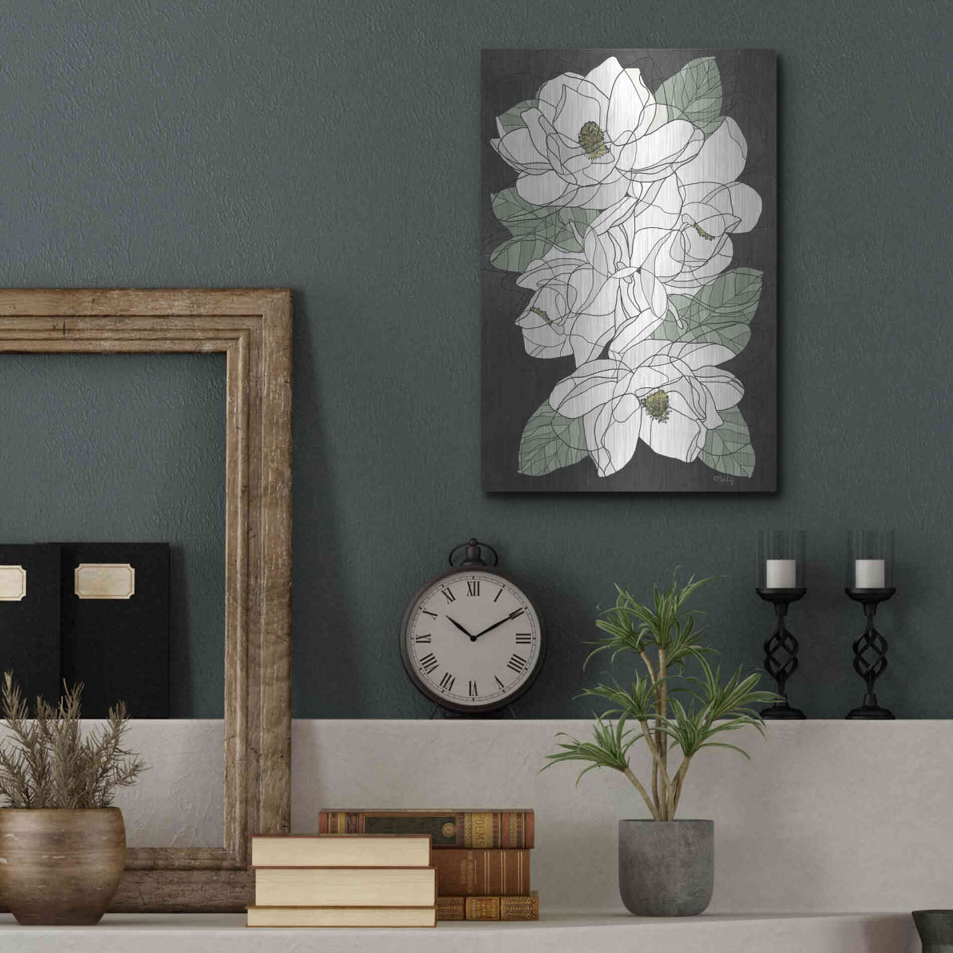 Luxe Metal Art 'Cascading Magnolias' by Heidi Kuntz, Metal Wall Art,12x16