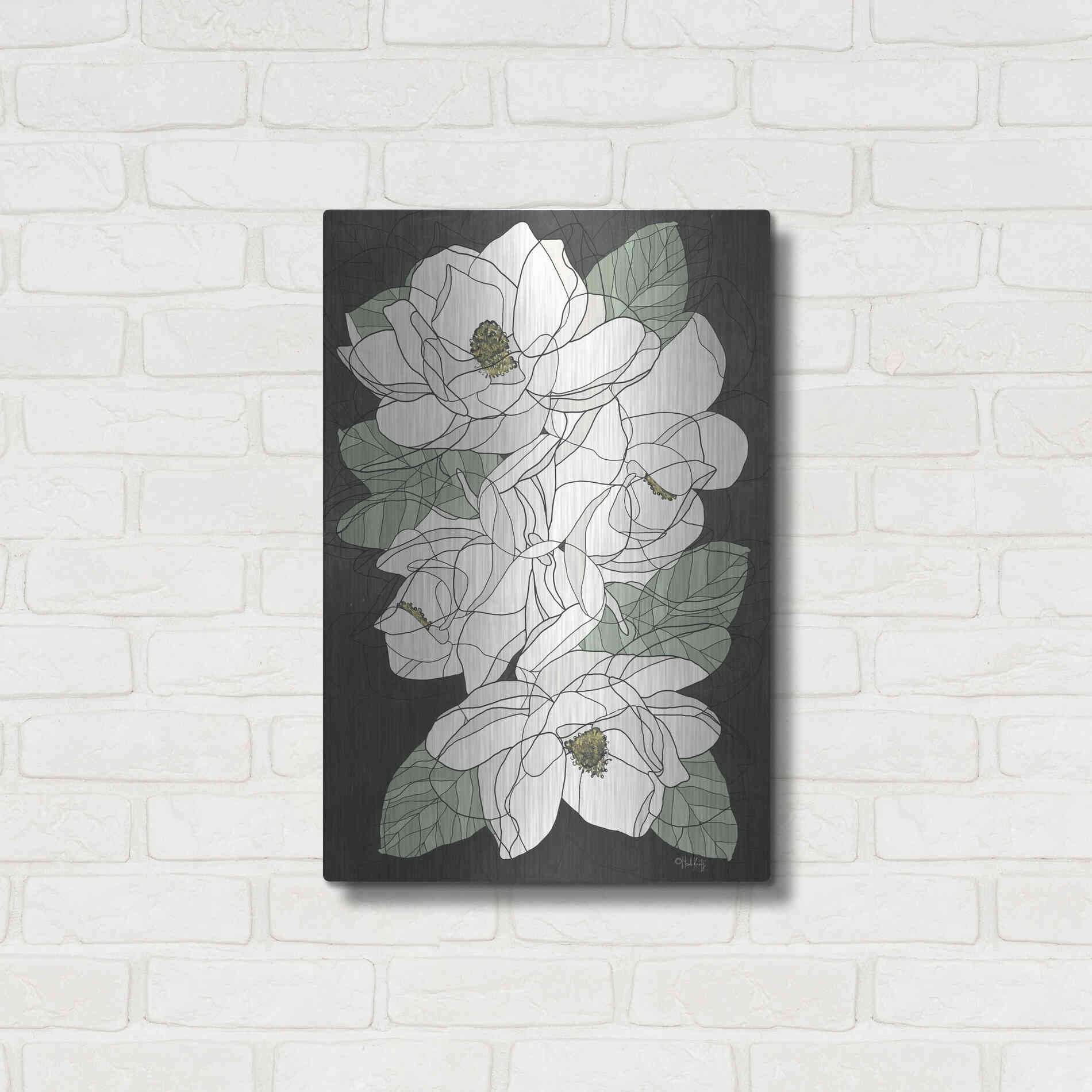 Luxe Metal Art 'Cascading Magnolias' by Heidi Kuntz, Metal Wall Art,16x24