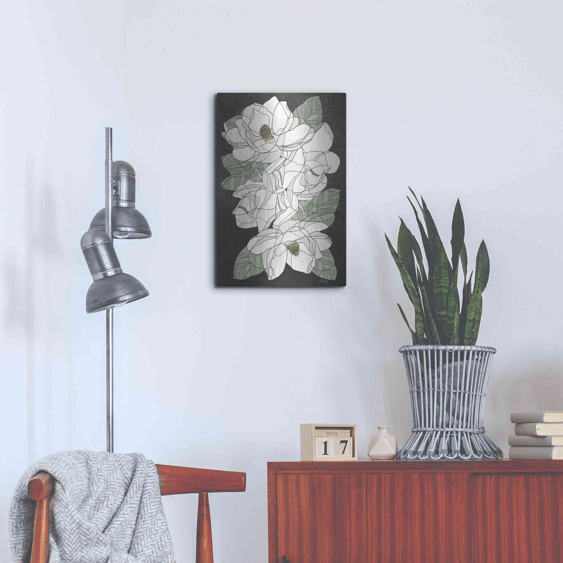 Luxe Metal Art 'Cascading Magnolias' by Heidi Kuntz, Metal Wall Art,16x24