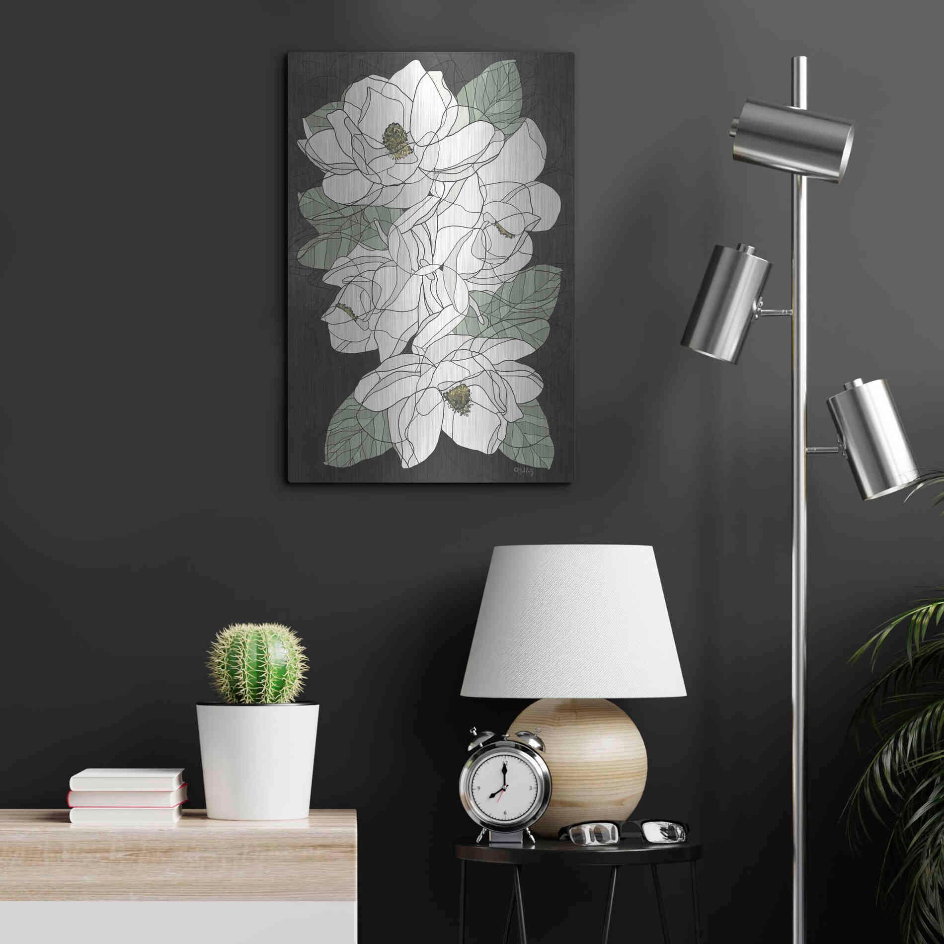 Luxe Metal Art 'Cascading Magnolias' by Heidi Kuntz, Metal Wall Art,16x24