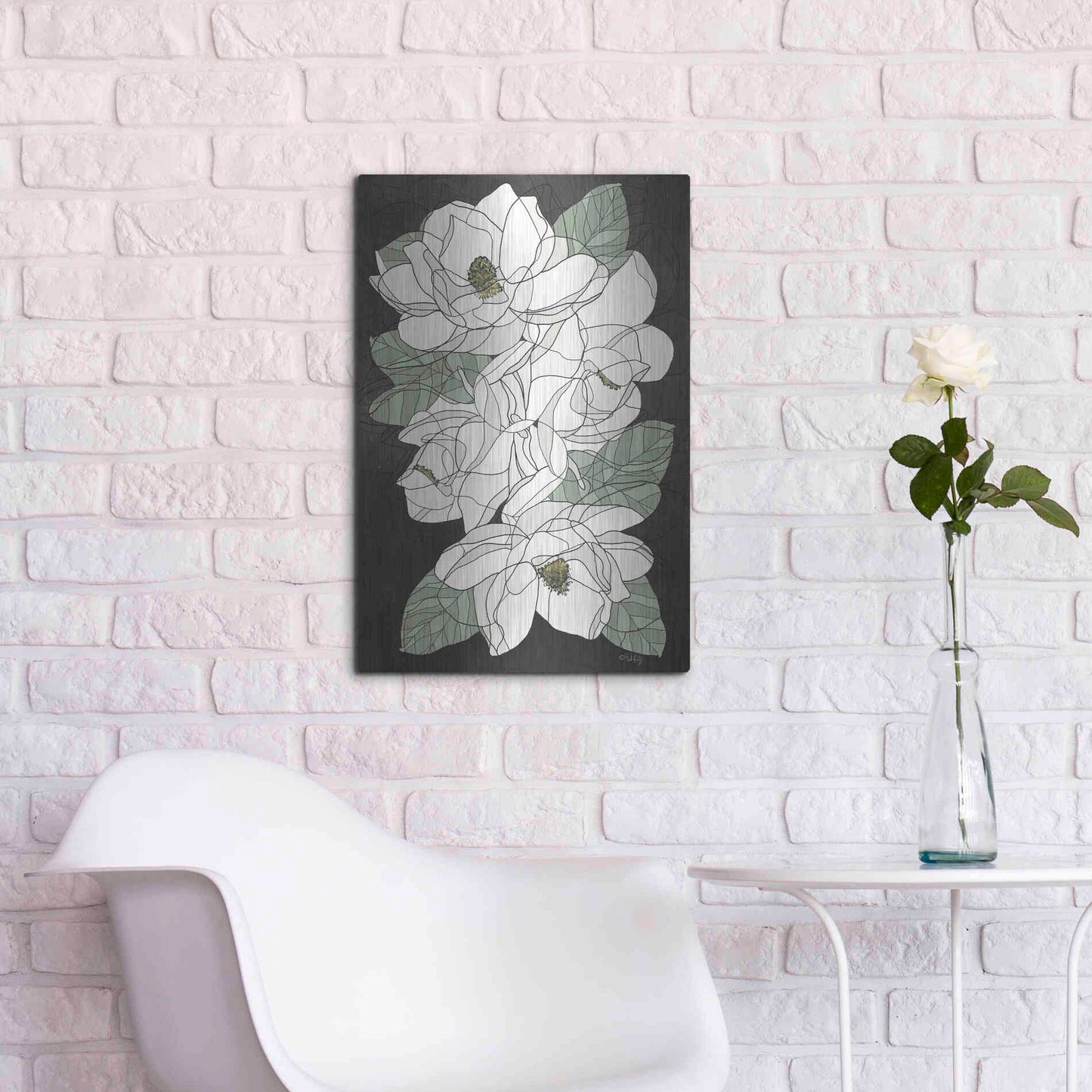 Luxe Metal Art 'Cascading Magnolias' by Heidi Kuntz, Metal Wall Art,16x24
