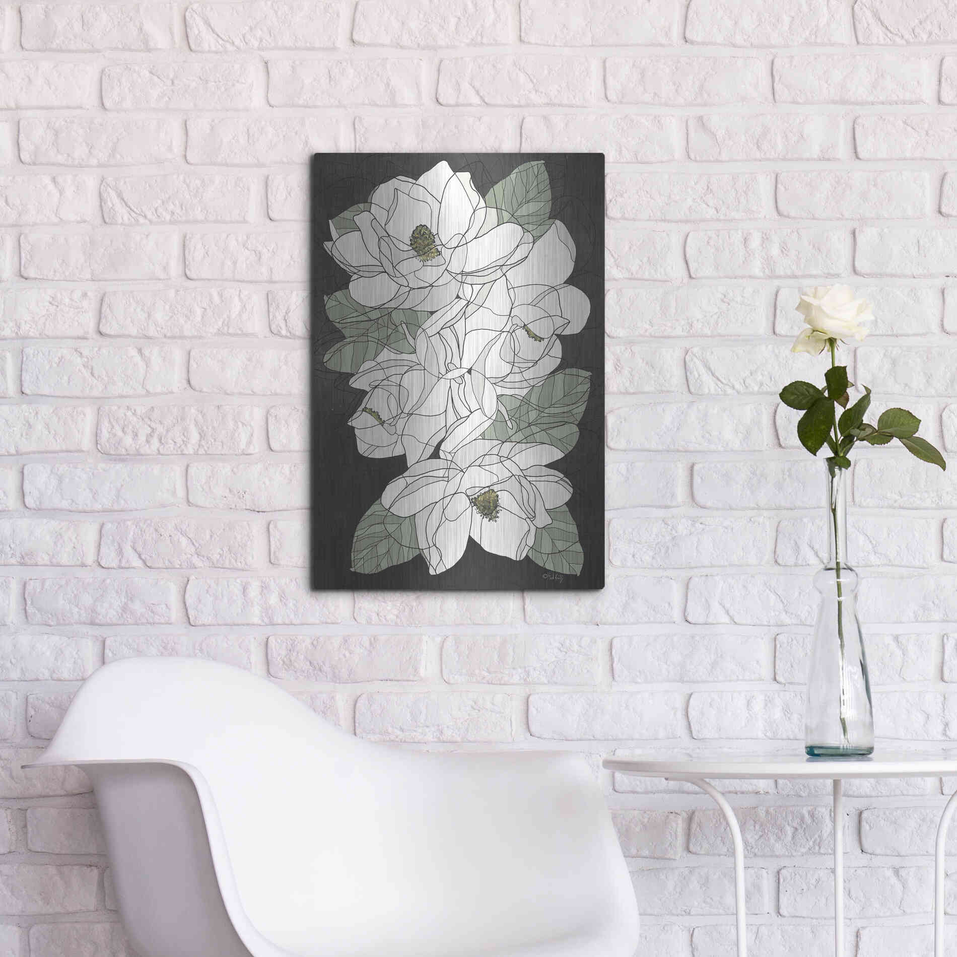 Luxe Metal Art 'Cascading Magnolias' by Heidi Kuntz, Metal Wall Art,16x24