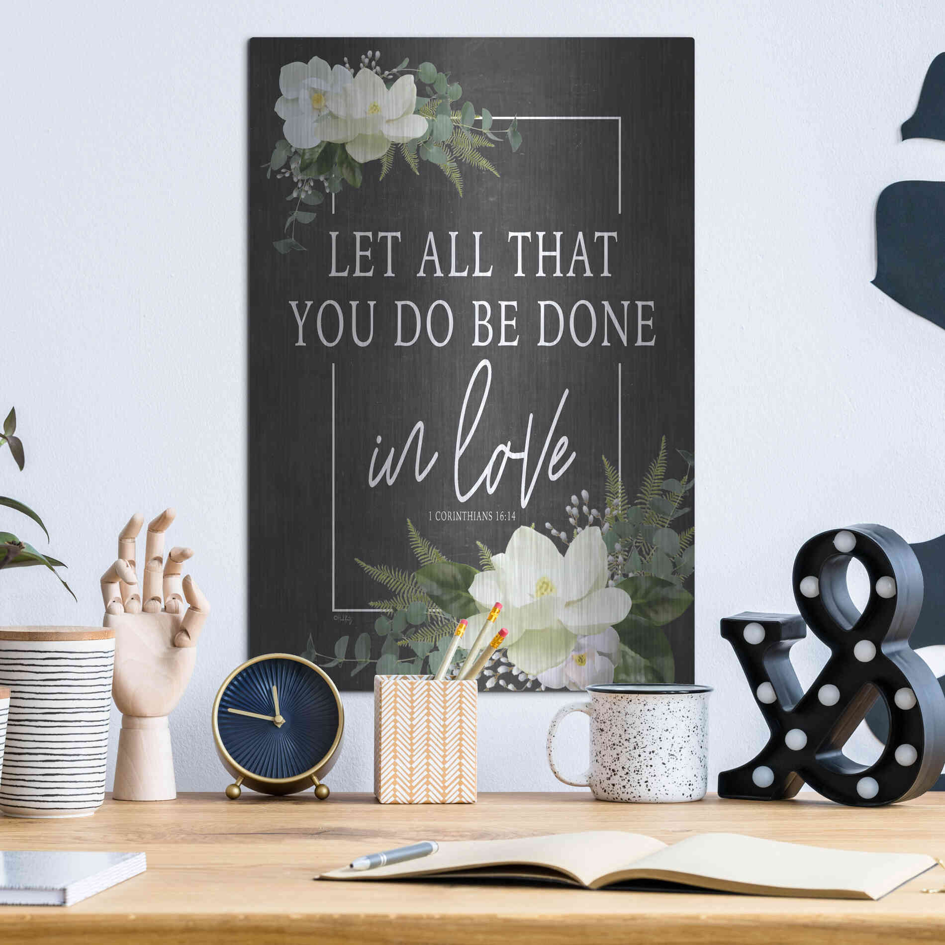 Luxe Metal Art 'Let All That You Do' by Heidi Kuntz, Metal Wall Art,12x16