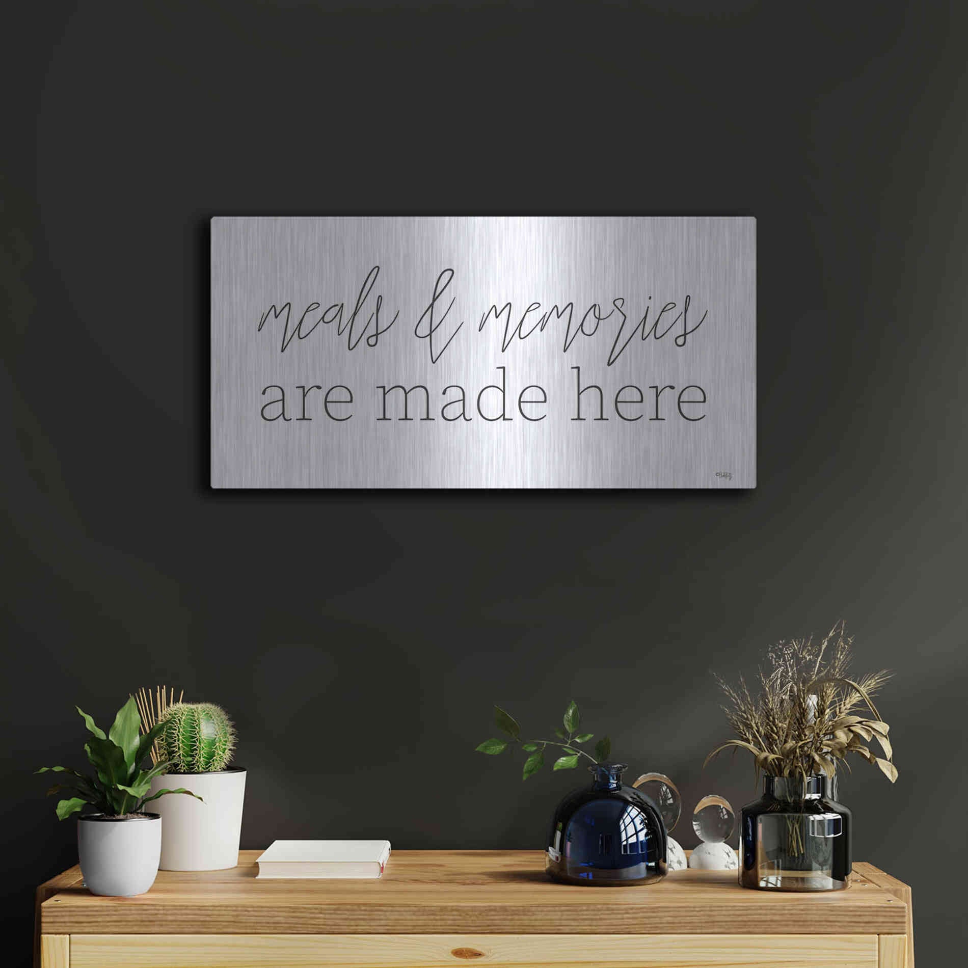 Luxe Metal Art 'Meals & Memories are Made Here' by Heidi Kuntz, Metal Wall Art,24x12