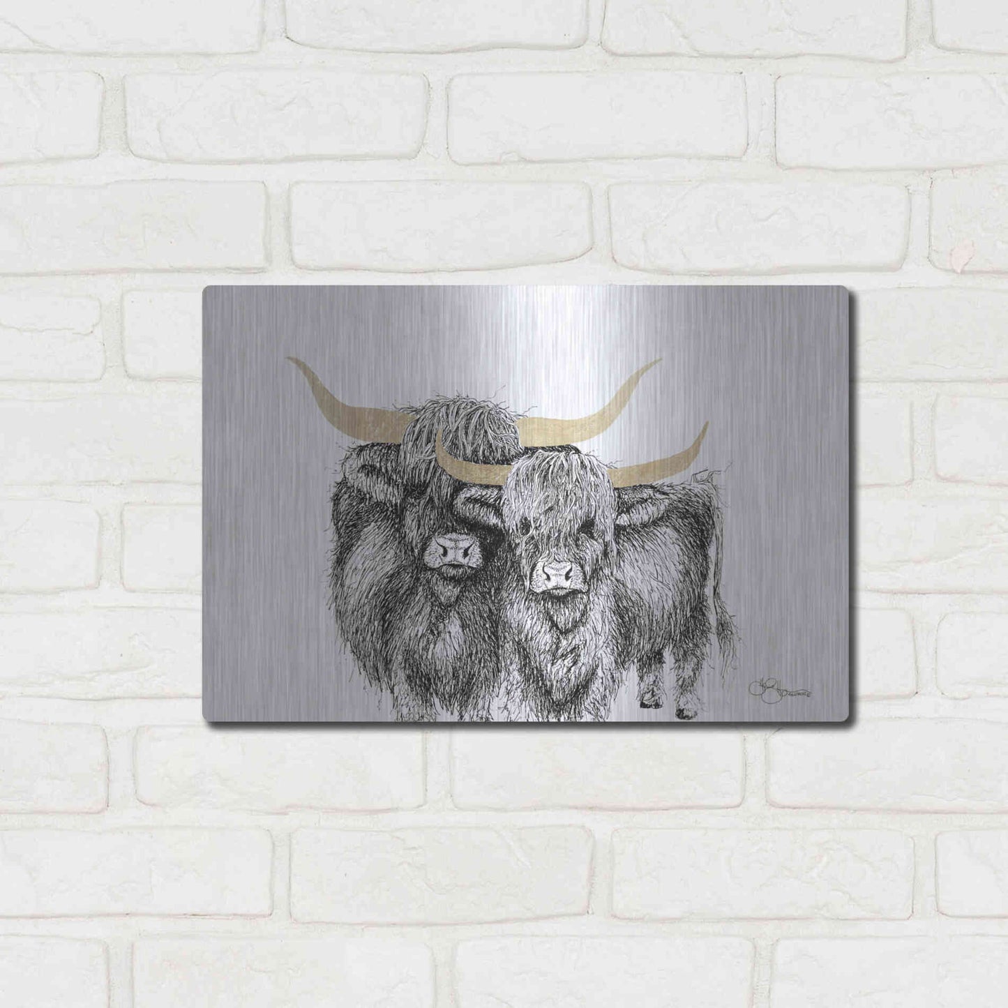 Luxe Metal Art 'Highland Cattle' by Hollihocks Art, Metal Wall Art,16x12