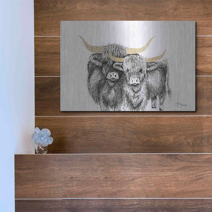 Luxe Metal Art 'Highland Cattle' by Hollihocks Art, Metal Wall Art,16x12