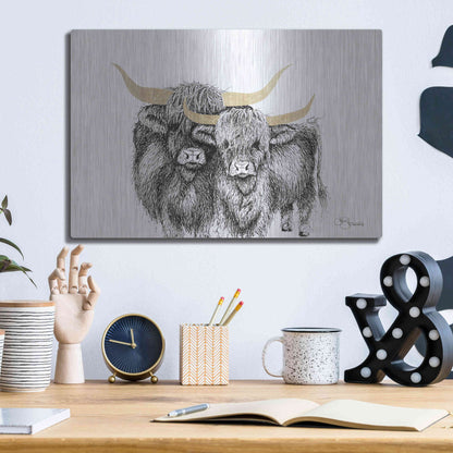Luxe Metal Art 'Highland Cattle' by Hollihocks Art, Metal Wall Art,16x12