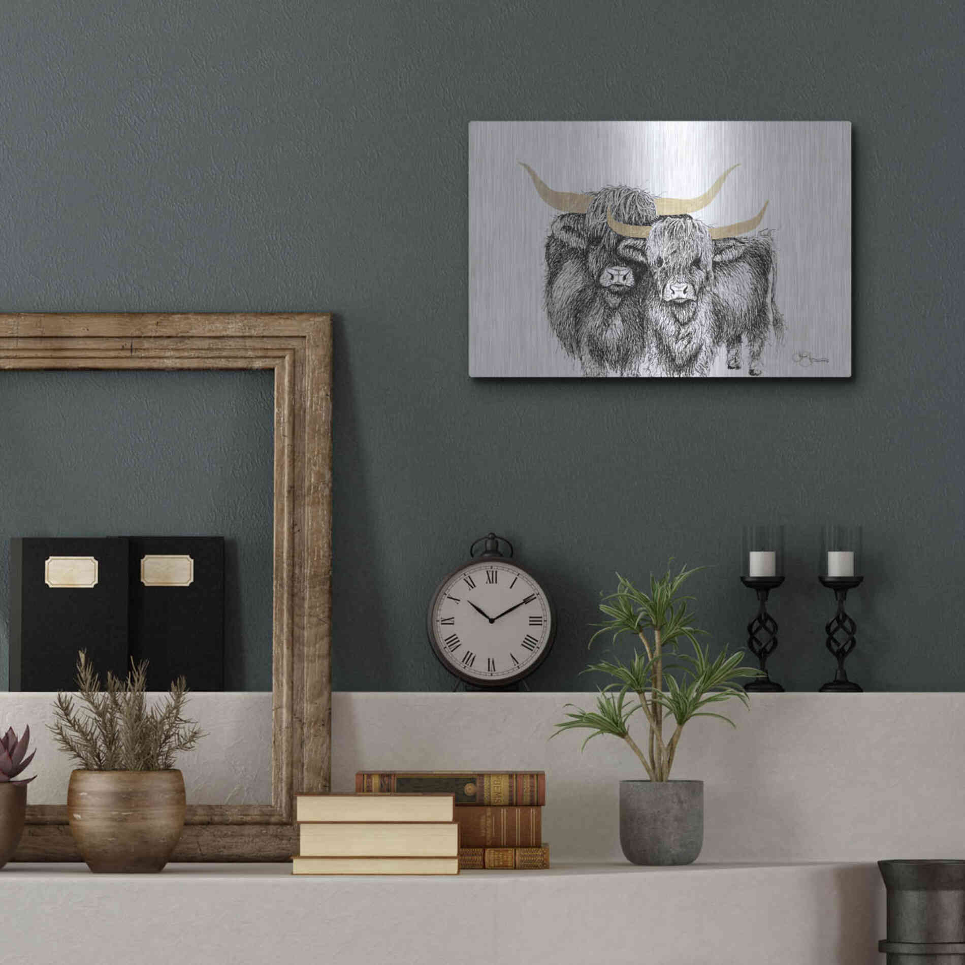 Luxe Metal Art 'Highland Cattle' by Hollihocks Art, Metal Wall Art,16x12