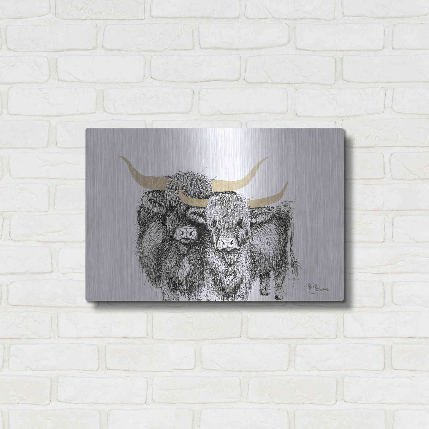 Luxe Metal Art 'Highland Cattle' by Hollihocks Art, Metal Wall Art,24x16